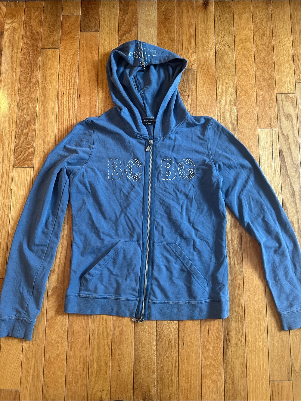 BCBG Blue Studded Logo Zip Hoodie